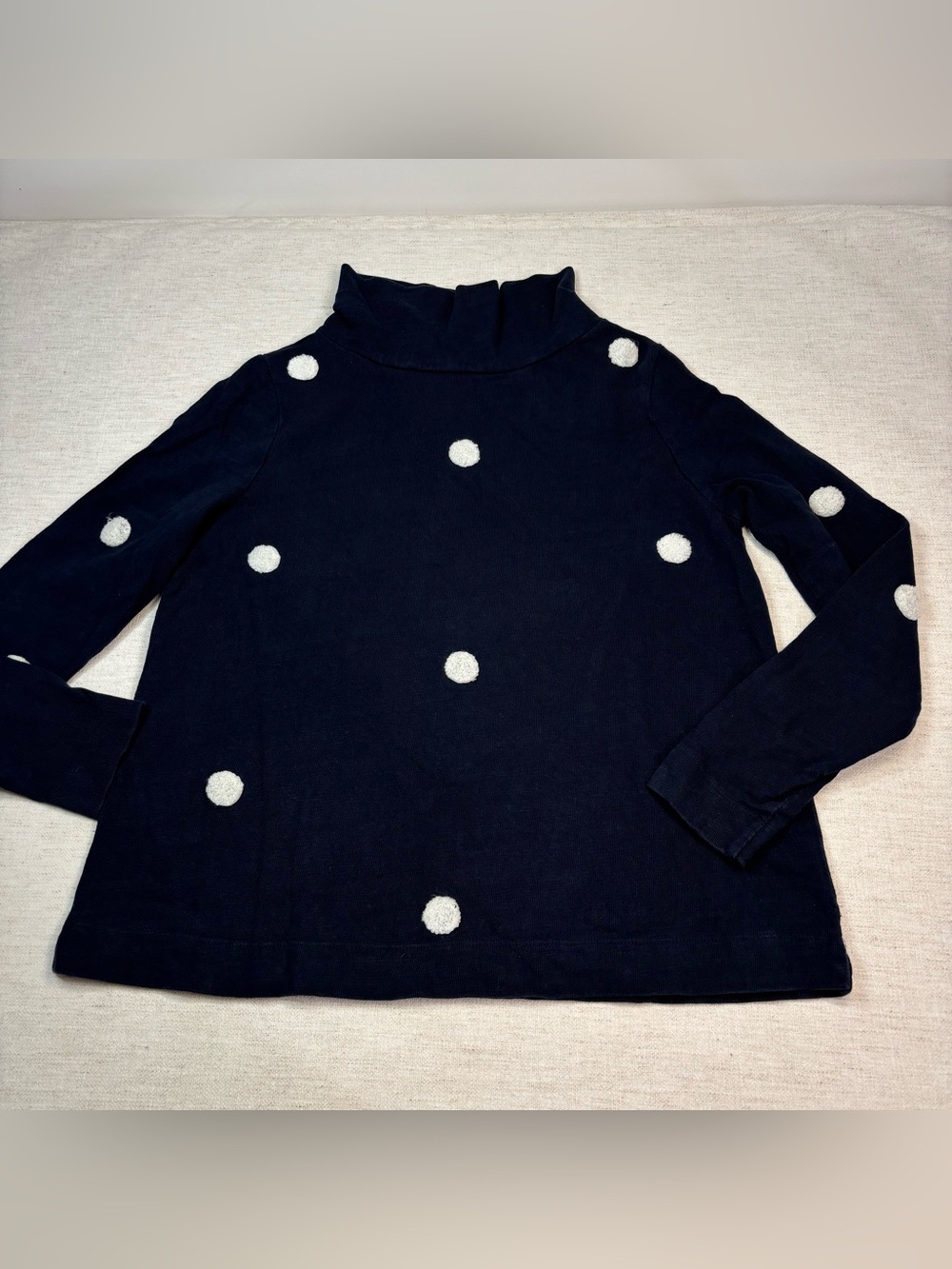 Loft Women's S long sleeve Polka Dot mock neck sweatshirt navy blue white
